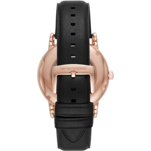 Emporio Armani Luigi Automatic Silver Dial Black Leather Strap Watch For Men - AR60013