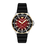 Emporio Armani Meccanico Automatic Red Dial Black Silicon Strap Watch For Men - AR60070
