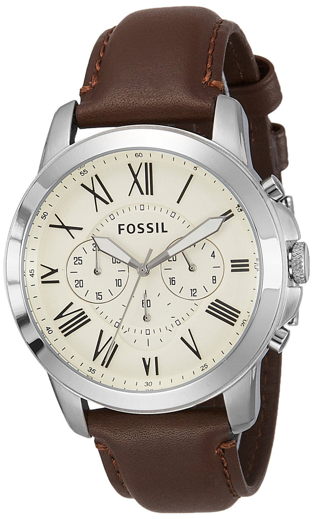 Fossil Grant Chronograph White Dial Brown Leather Strap Watch for Men - FS4735