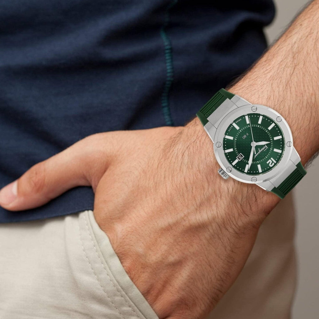 Salvatore Ferragamo F-80 Classic Green Dial Green Rubber Strap Watch for Men - SFHY02722