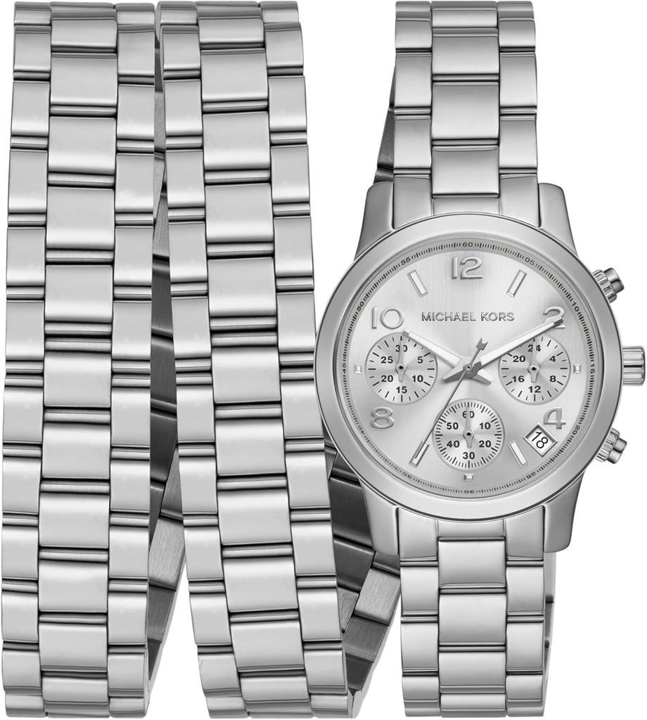 Michael Kors Runway 18K Rhodium Plated Triple Wrap Silver Dial Silver Steel Strap Watch for Women - MK7451