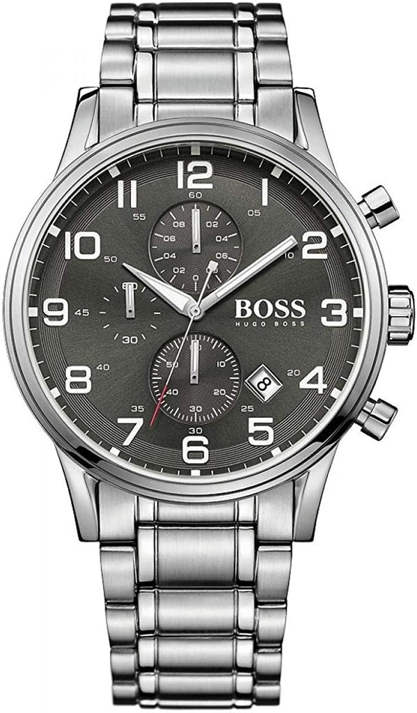 Hugo Boss Aeroliner Black Dial Silver Steel Strap Watch for Men - 1513181