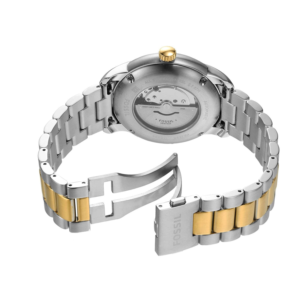 Fossil Grant Automatic Skeleton White Dial Two Tone Steel Strap Watch for Men - ME3112