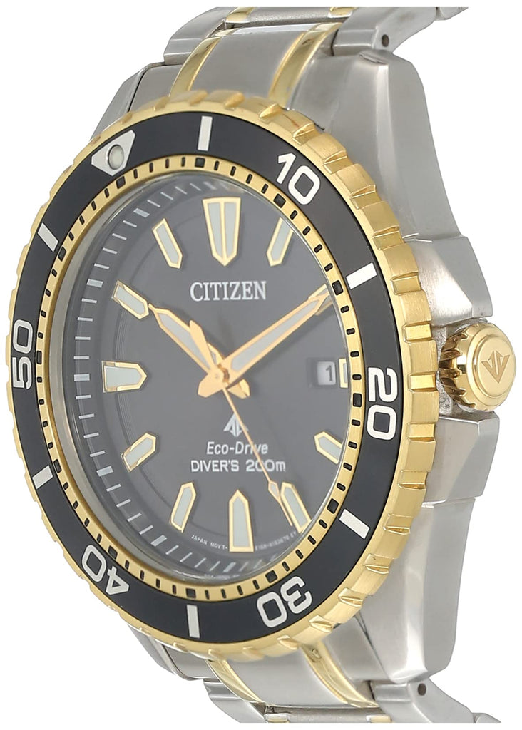Citizen Eco Drive Promaster Diver Black Dial Two Tone Steel Strap Watch For Men - BN0194-57E