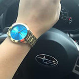 Michael Kors Slim Runway Blue Dial Gold Steel Strap Watch for Women - MK3265