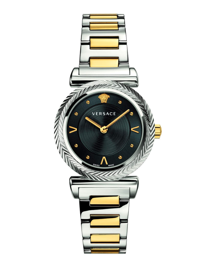 Versace V-Motif Black Dial Two Tone Steel Strap Watch for Women - VERE00518