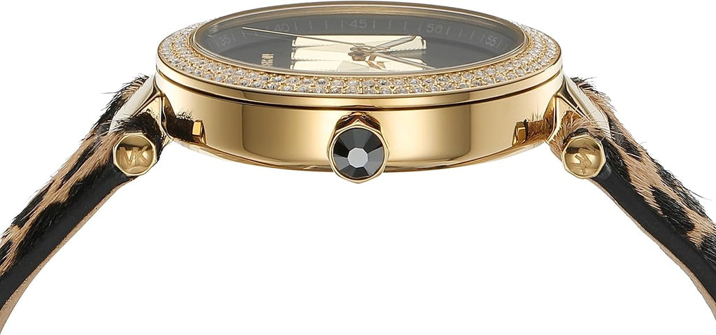 Michael Kors Parker Black Dial Cheetah Print Brown Leather Strap Watch For Women - MK4723