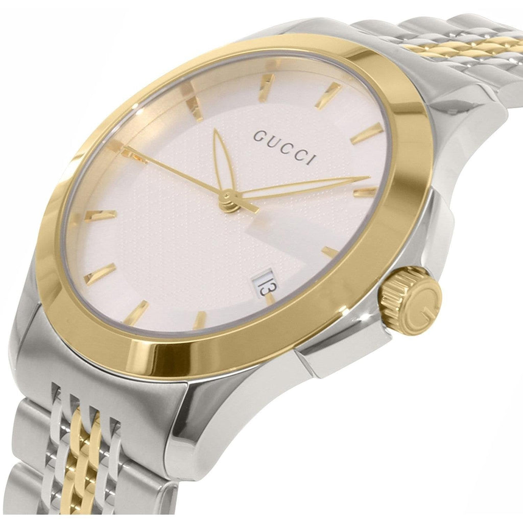 Gucci G Timeless Silver Dial Two Tone Steel Strap Watch For Men - YA126409