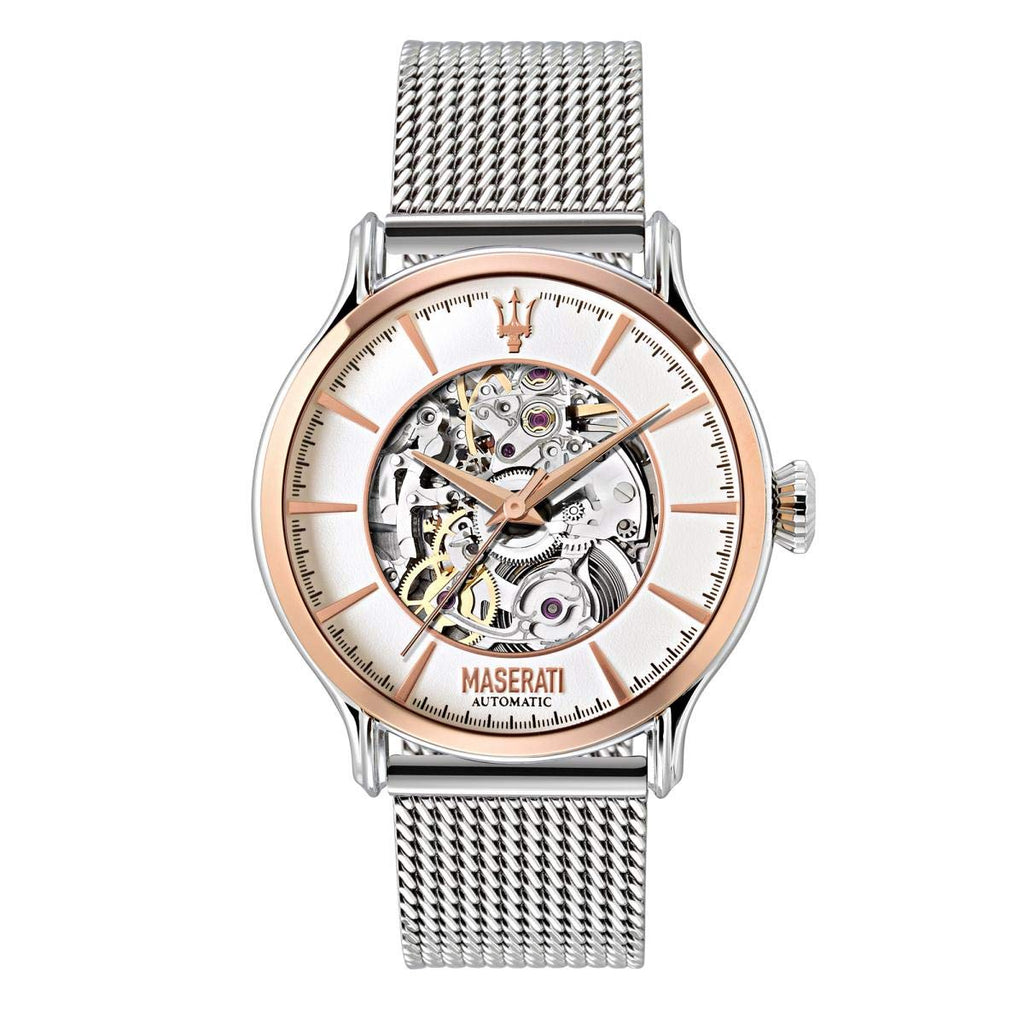 Maserati Epoca Automatic White Dial Silver Mesh Bracelet Watch For Men - R8823118001