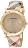 Burberry The City Gold Dial Haymarket Brown Leather Strap Watch for Women - BU9026