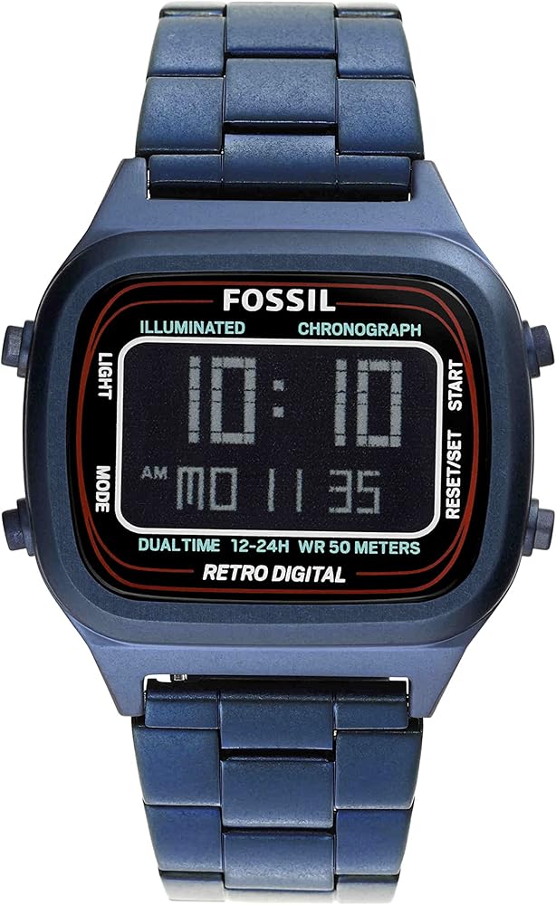 Fossil Retro Analog-Digital Black Dial Blue Steel Strap Watch for Men - FS5896