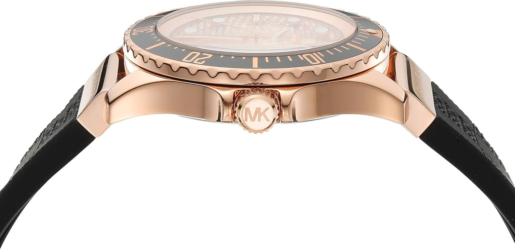 Michael Kors Everest Analog Rose Gold Dial Black Silicone Strap Watch For Women - MK7358