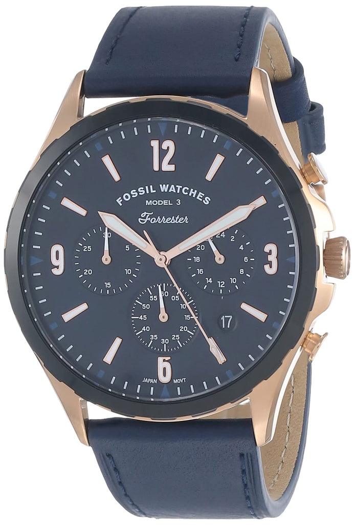 Fossil Forrester Chronograph Blue Dial Blue Leather Strap Watch for Men - FS5814