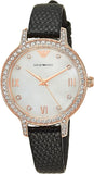 Emporio Armani Cleo Three-Hand Mother of Pearl Dial Black Leather Strap Watch For Women - AR11485