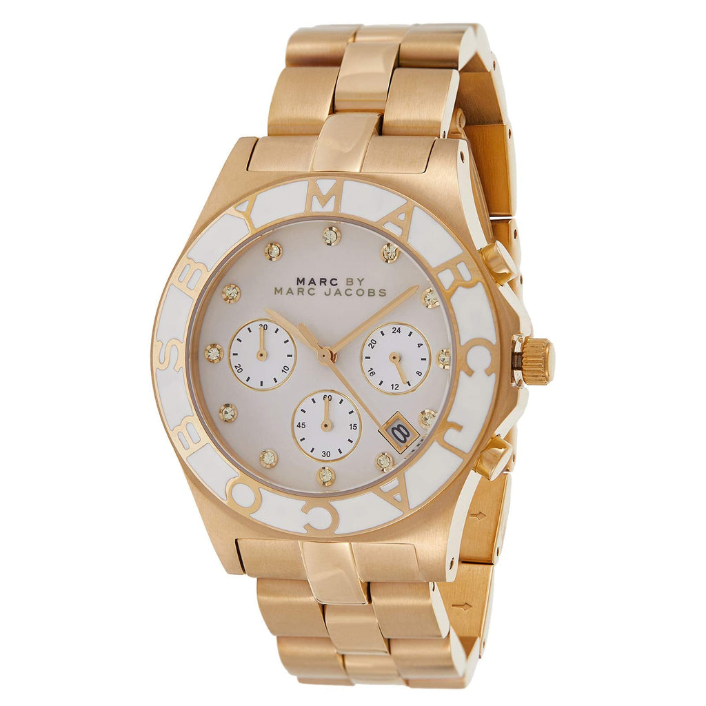 Marc Jacobs Blade Chronograph White Dial Gold Steel Strap Watch for Women - MBM3081