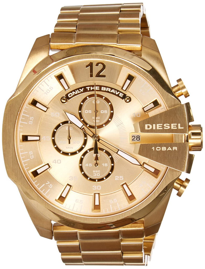 Diesel Mega Chief Chronograph Gold Dial Gold Steel Strap Watch For Men - DZ4360
