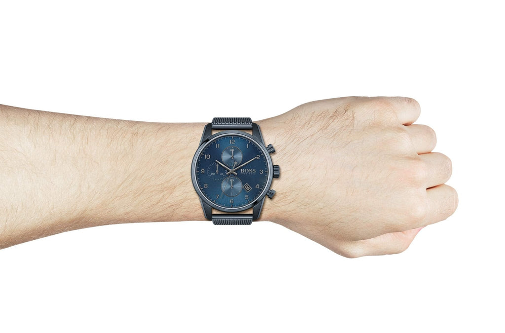 Hugo Boss Skymaster Chronograph Blue Dial Blue Mesh Bracelet Watch for Men - 1513836