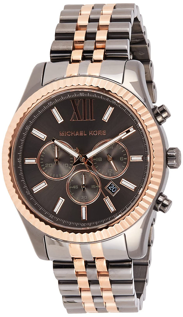 Michael Kors Lexington Chronograph Black Dial Two Tone Steel Strap Watch for Men - MK8561