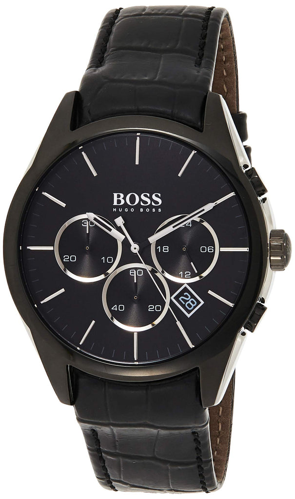 Hugo Boss Onyx Black Dial Black Leather Strap Watch for Men - 1513367