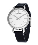 Calvin Klein Even Silver Black Leather Strap Watch for Women - K7B231C6