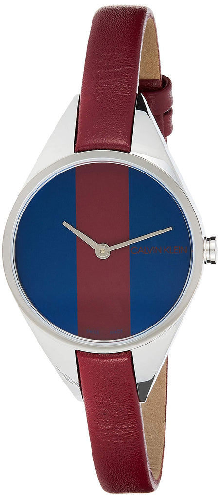 Calvin Klein Rebel Blue Maroon Dial Maroon Leather Strap Watch for Women - K8P231UN