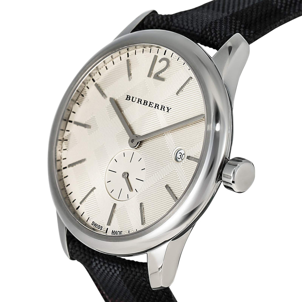 Burberry Classic Round Cream Dial Black Leather Strap Watch for Men - BU10008