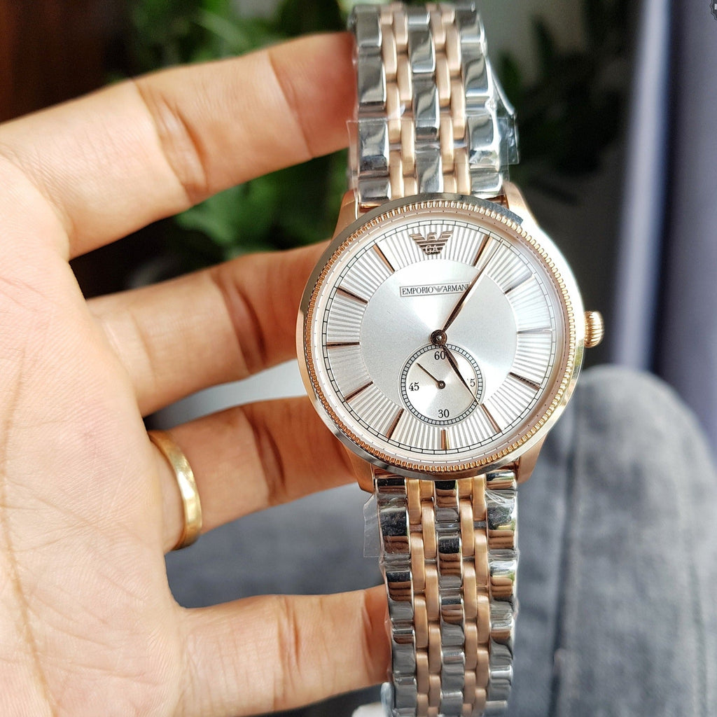 Emporio Armani Classic Silver Dial Two Tone Steel Strap Watch For Men - AR1839