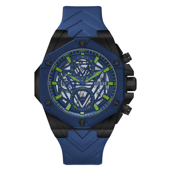 Guess Formula Multifunction Blue Dial Blue Silicone Strap Watch For Men - GW0579G3