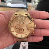 Diesel Mega Chief Chronograph Gold Dial Gold Steel Strap Watch For Men - DZ4360