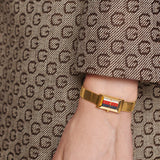 Gucci G Frame Quartz Diamonds White Red Blue Dial Gold Mesh Bracelet Watch For Women - YA147511