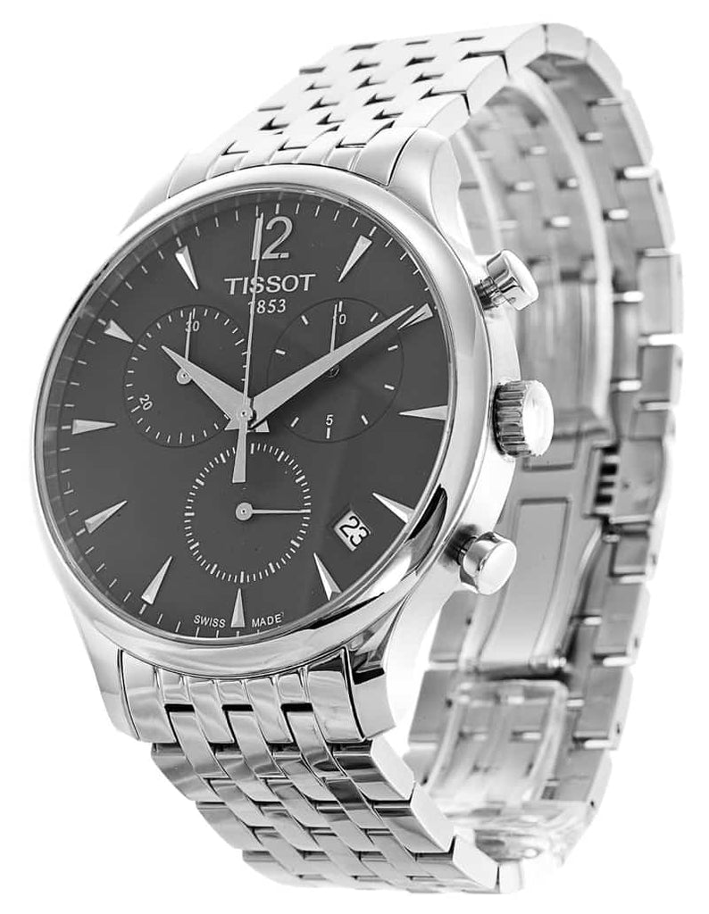 Tissot T Classic Tradition Chronograph Black Dial Silver Steel Strap Watch For Men - T063.617.11.067.00