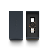 Daniel Wellington Classic Dover Black Dial White Nylon Strap Watch For Women - DW00100310