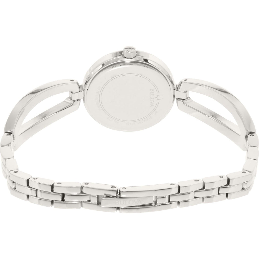 Bulova Crystal Black Mother of Pearl Dial Silver Steel Strap Watch for Women - 96L224