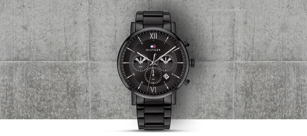 Tommy Hilfiger Evan Chronograph Quartz Black Dial Black Steel Strap Watch For Men - 1710410