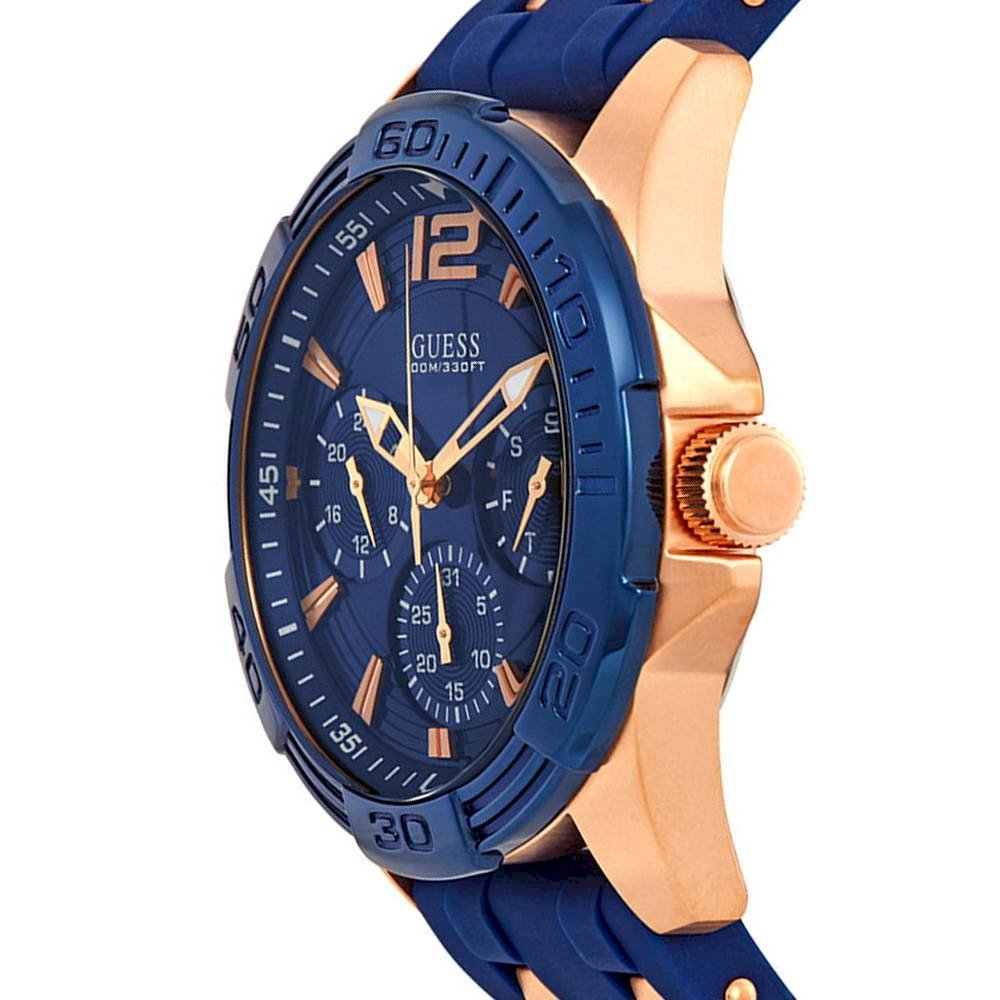 Guess Oasis Blue Dial Blue & Rose Gold Stainless Steel Strap Watch For Men - W0366G4