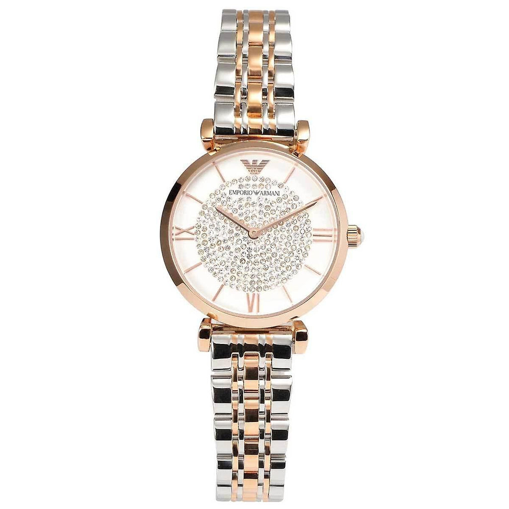 Emporio Armani Gianni T Bar White Dial Two Tone Steel Strap Watch For Women - AR1926