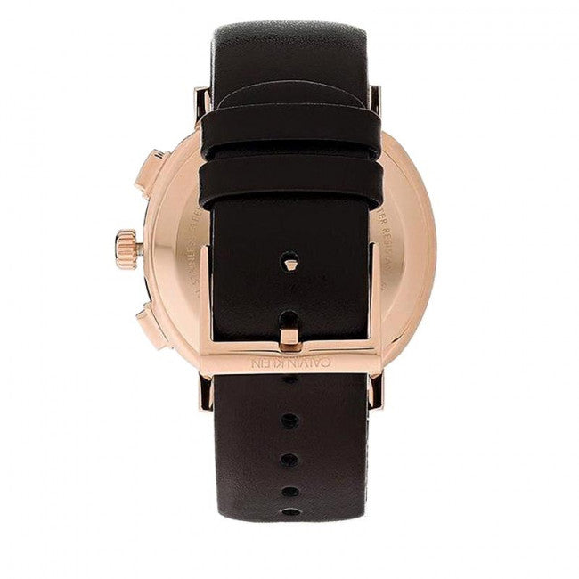 Calvin Klein Posh Chronograph White Dial Brown Leather Strap Watch for Men - K8Q376G6