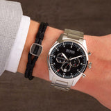 Hugo Boss Pioneer Black Dial Silver Steel Strap Watch for Men - 1513712