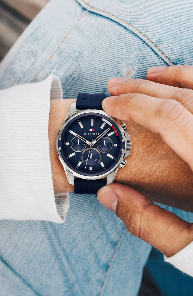 Tommy Hilfiger Mason Blue Dial Blue Rubber Strap Watch for Men - 1791791