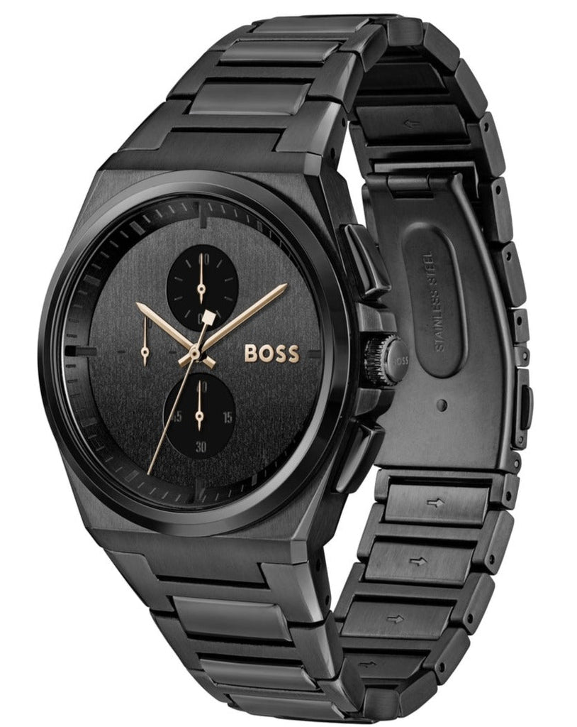 Hugo Boss Steer Analog Black Dial  Black Steel Strap Watch For Men - 1514068