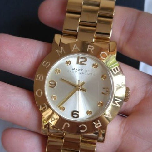 Marc Jacobs Amy White Dial Gold Steel Strap Watch for Women - MBM3182