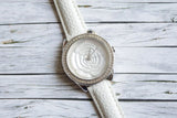 Guess Rosette Analog White Dial White Leather Strap Watch For Women - W75043L1