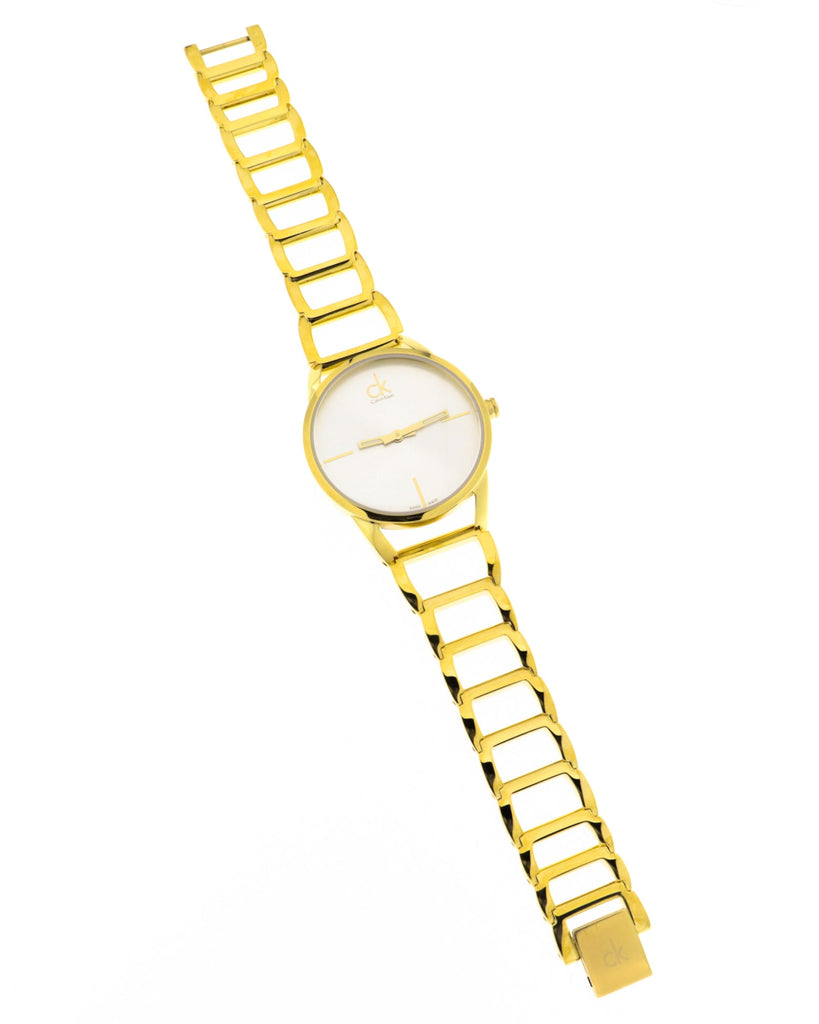 Calvin Klein Stately Silver Dial Gold Steel Strap Watch for Women - K3G23526