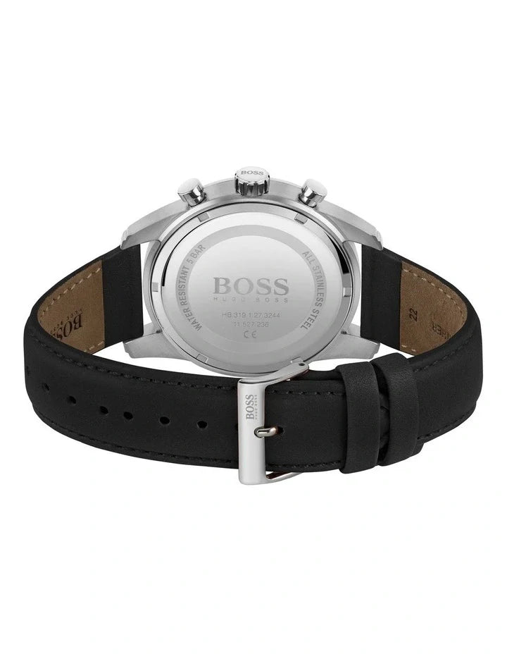 Hugo Boss Skymaster Black Dial Black Leather Strap Watch for Men - 1513782