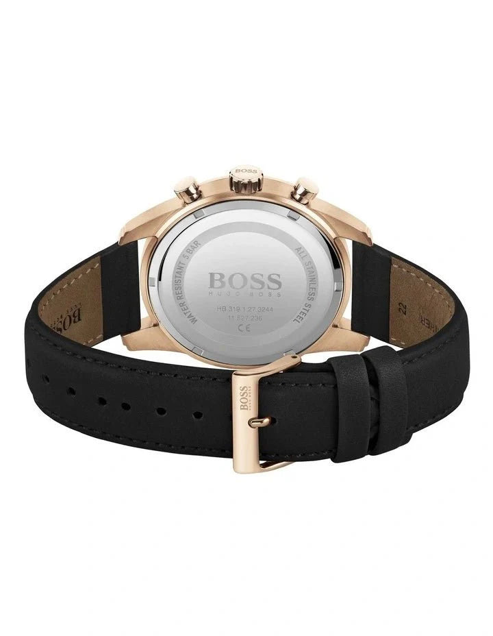 Hugo Boss Skymaster Chronograph Blue Dial Black Leather Strap Watch for Men - 1513783