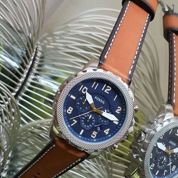 Fossil Bowman Chronograph Blue Dial Brown Leather Strap Watch for Men - FS5602