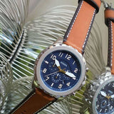 Fossil Bowman Chronograph Blue Dial Brown Leather Strap Watch for Men - FS5602