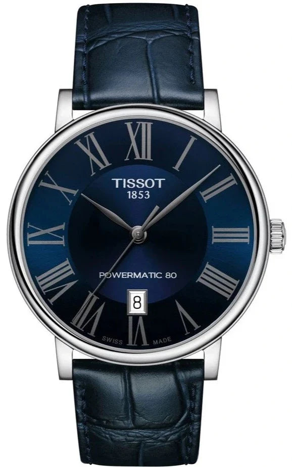 Tissot Carson Premium Powermatic 80 Blue Dial Blue Leather Strap Watch For Men - T122.407.16.043.00