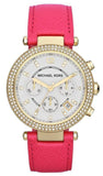Michael Kors Parker Chronograph White Dial Pink Leather Strap Watch for Women - MK2297