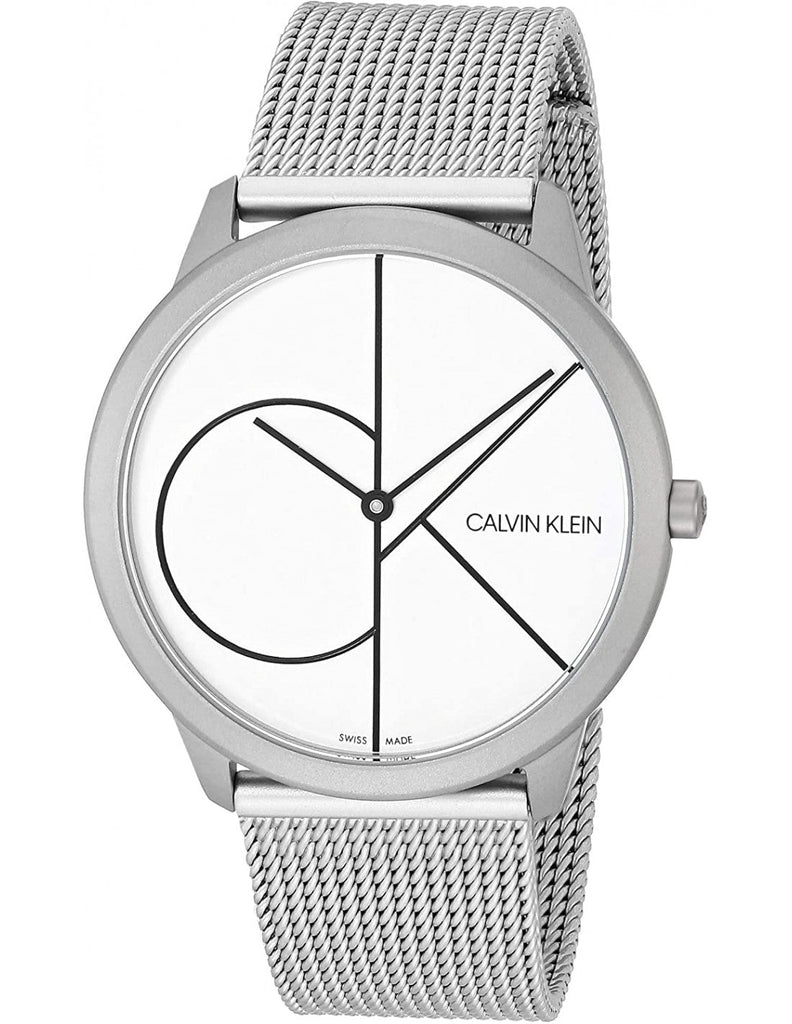 Calvin Klein Minimal White Dial Silver Mesh Bracelet Watch for Men - K3M5115X